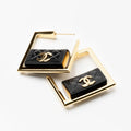 18K  Chanel Black Bag Hoop Earrings