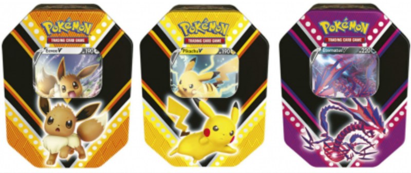 Pokémon TCG V Powers Eevee V/Pikachu V/Eternatus V Tin 3x Lot (Vertical)