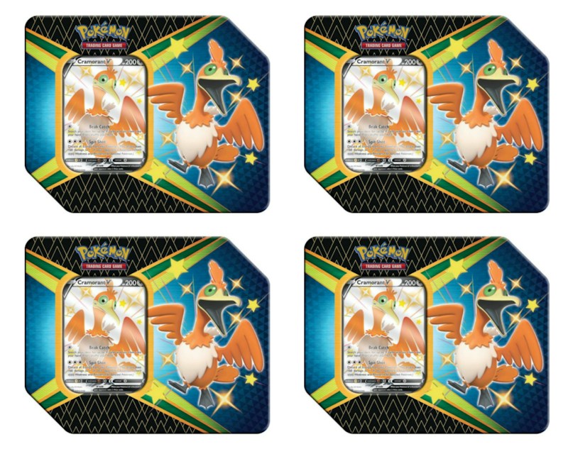 Pokémon TCG Sword & Shield Shining Fates Cramorant V Tin 4X Lot (6 Booster Packs)