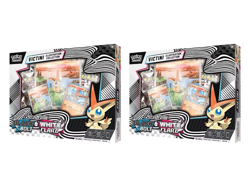 2025 Pokémon Scarlet & Violet Black Bolt/White Flare Unova Victini Illustration Poster Collection Box 2x Lot
