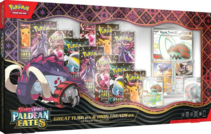 2025 Pokémon Scarlet & Violet Paldean Fates Great Tusk ex & Iron Treads ex Premium Collection Box