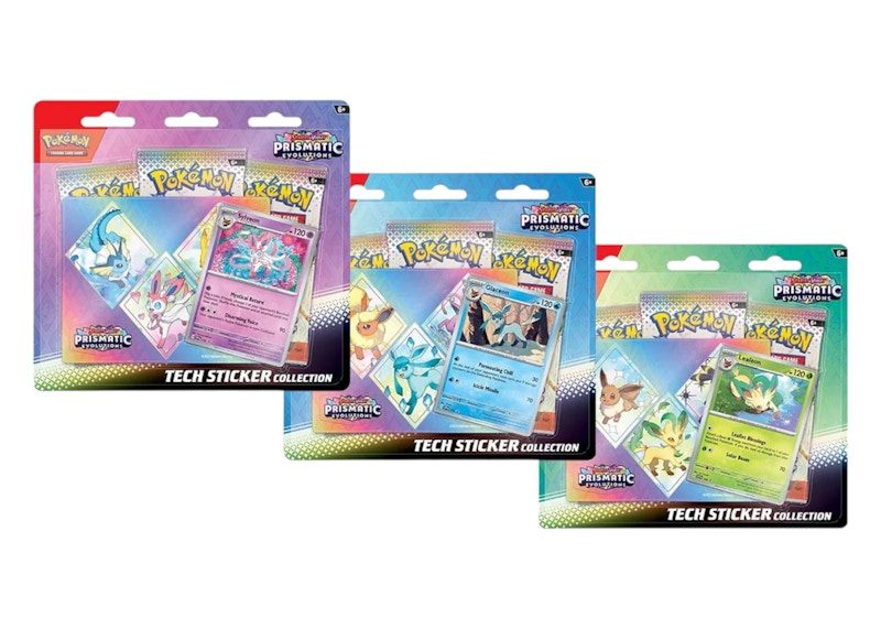 Pokémon Scarlet & Violet Prismatic Evolutions 3 Pack Tech Sticker Collection 3x Lot (Artwork May Vary)
