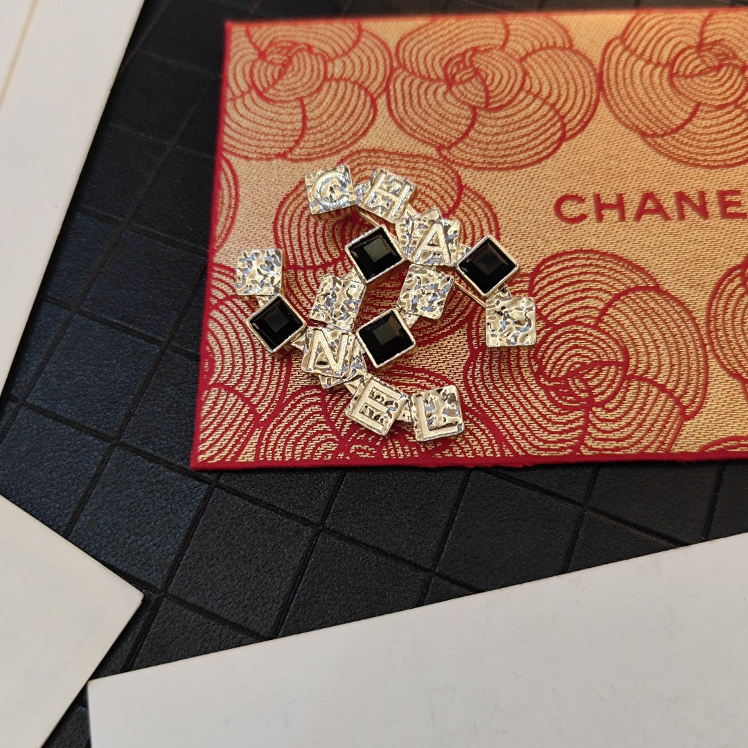 18K  Chanel Black Crystals Brooch