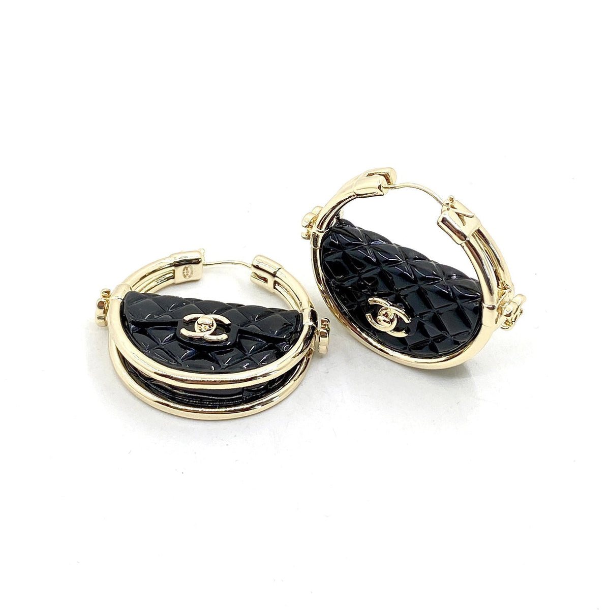18K  Chanel Black Bag Earrings