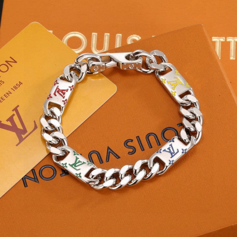 18K Louis Vuitton Monogram Color Logo Chain Bracelet