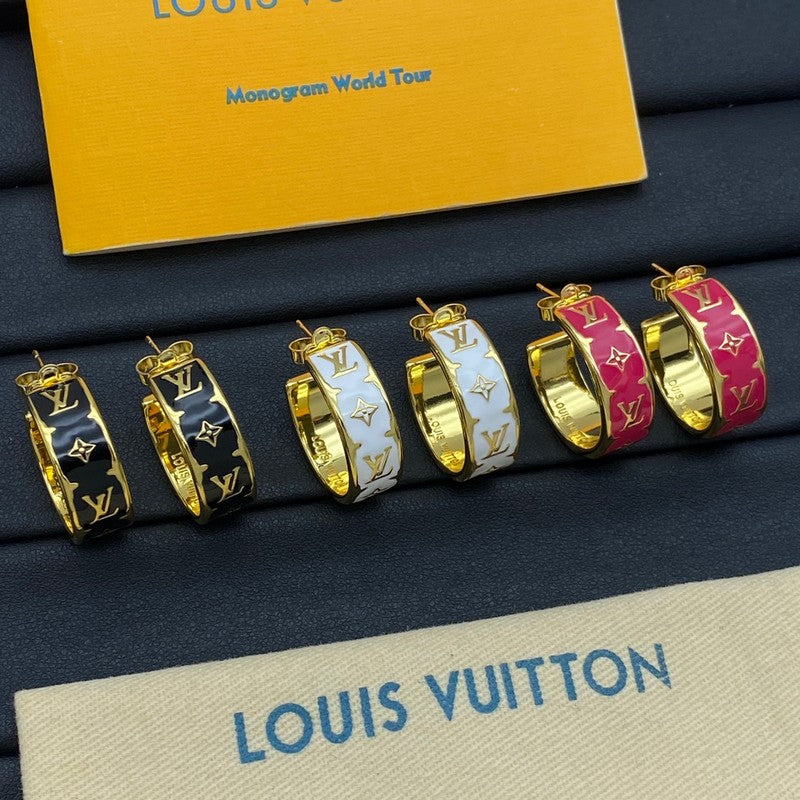 18K Louis Vuitton Nanogram Enamel Earrings
