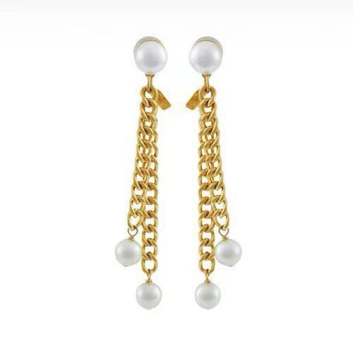 18K Celine Chain Pearl Earrings