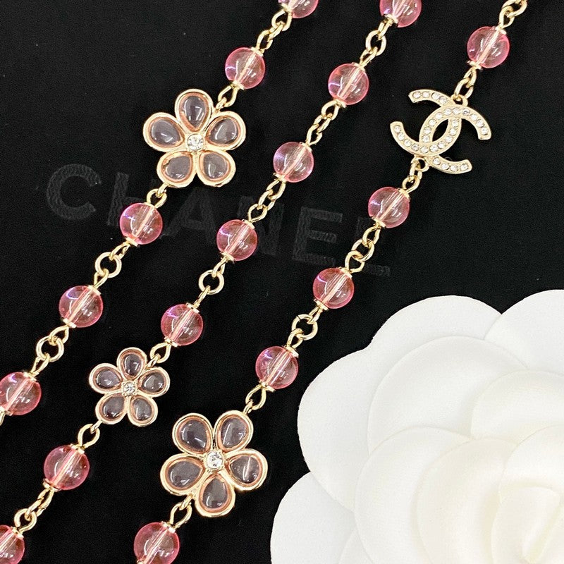 18K  Chanel 26C Pink Crystal Long Necklace