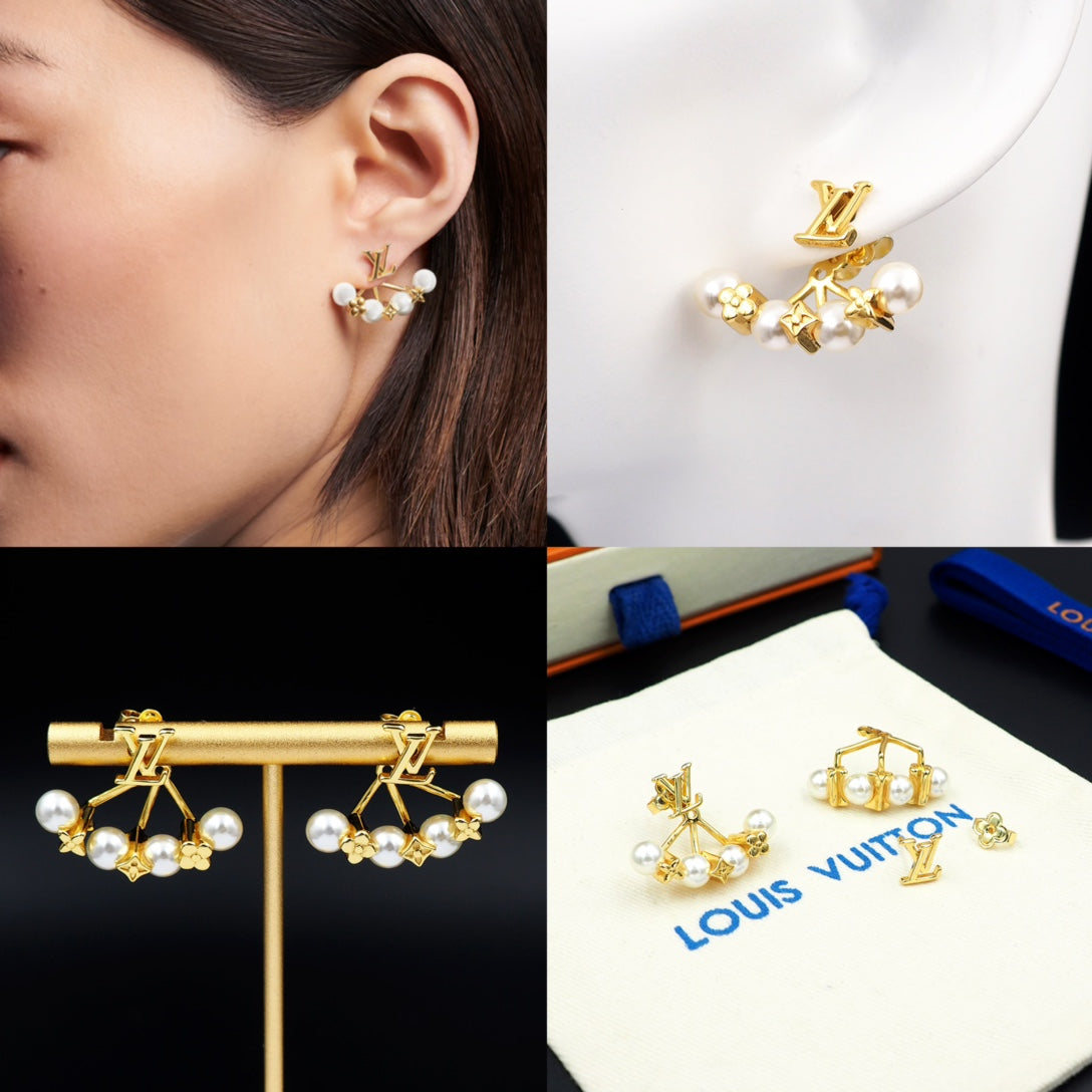 18K Louis Vuitton Monogram Pearls Earrings