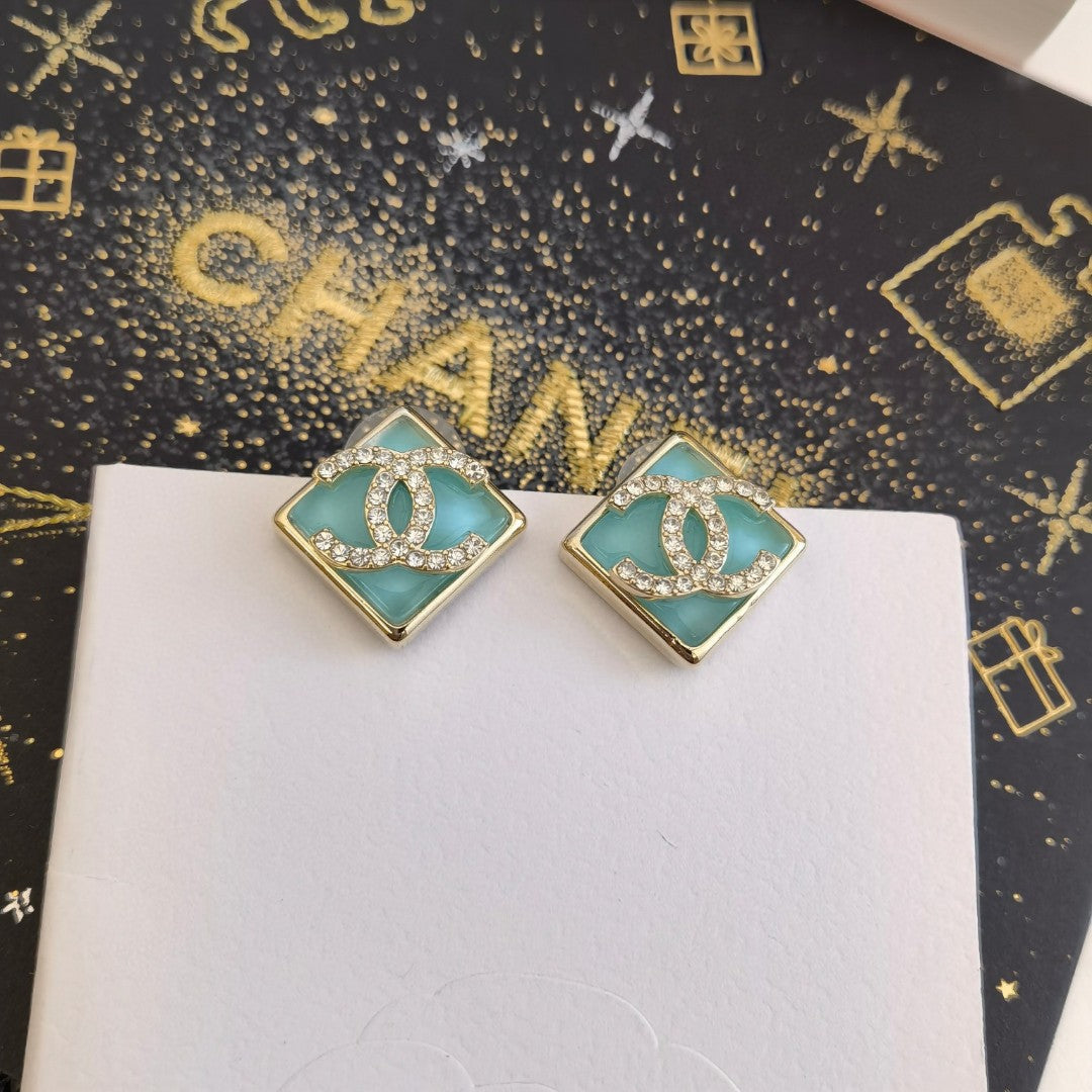 18K  Chanel Blue Resin Earrings
