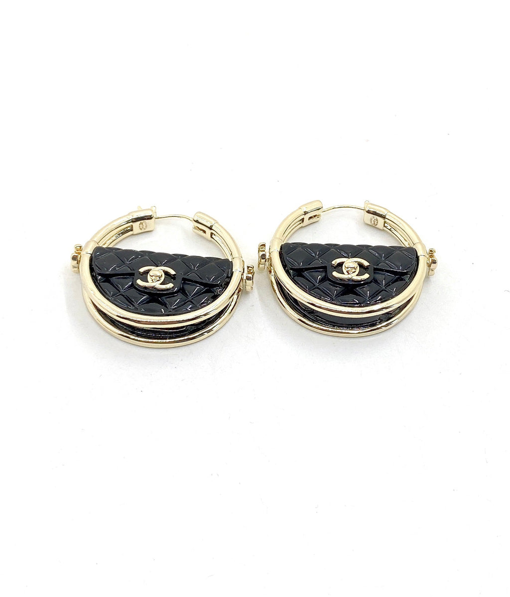 18K  Chanel Black Bag Earrings