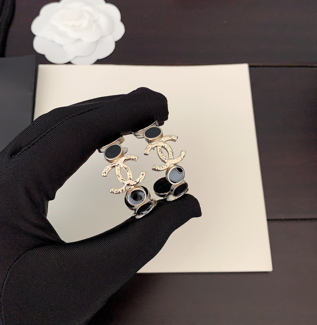 18K  Chanel Black Crystals Earrings