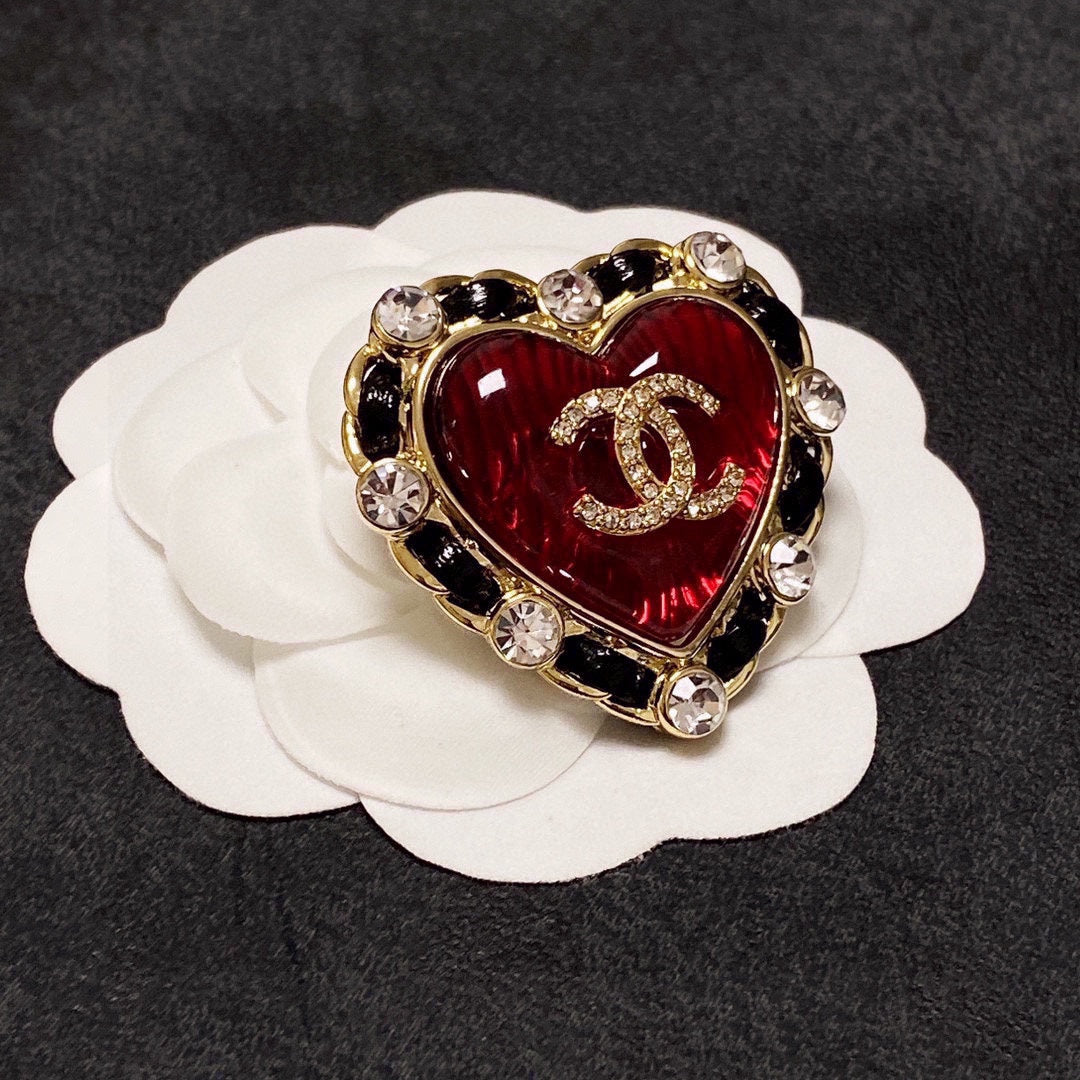 18K  Chanel Red Crystal Heart Brooch