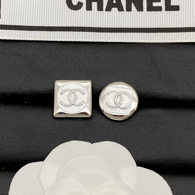 18K  Chanel Black & White Square Gold Earrings
