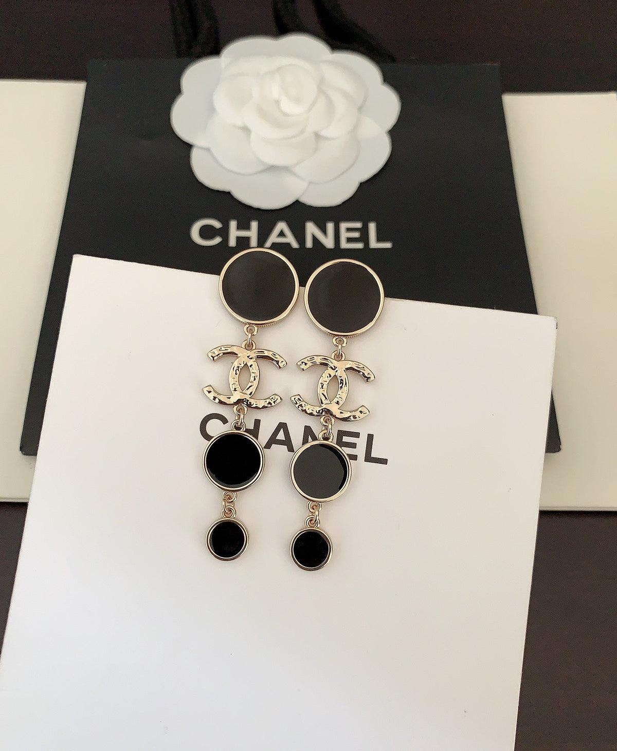 18K  Chanel Black Crystals Earrings