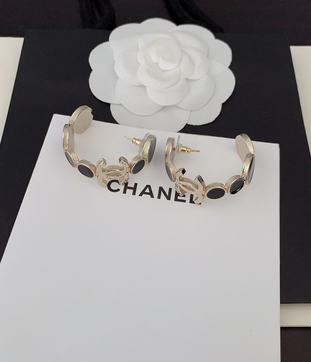 18K  Chanel Black Crystals Earrings