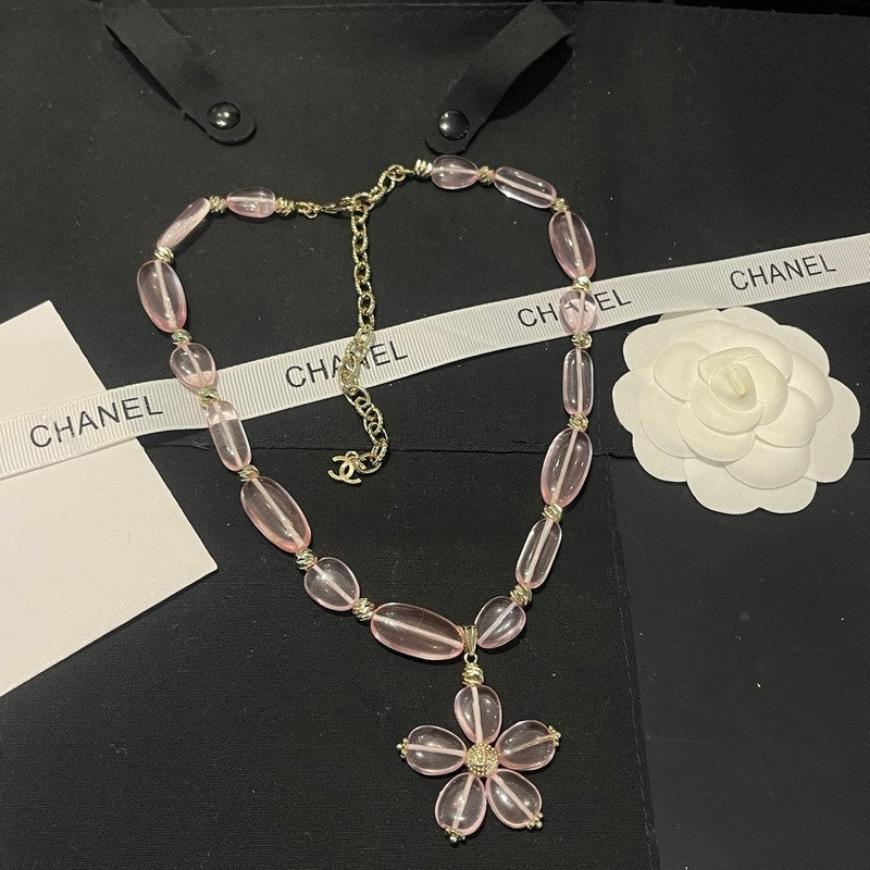 18K  Chanel 26C Pink Crystal Flower Necklace