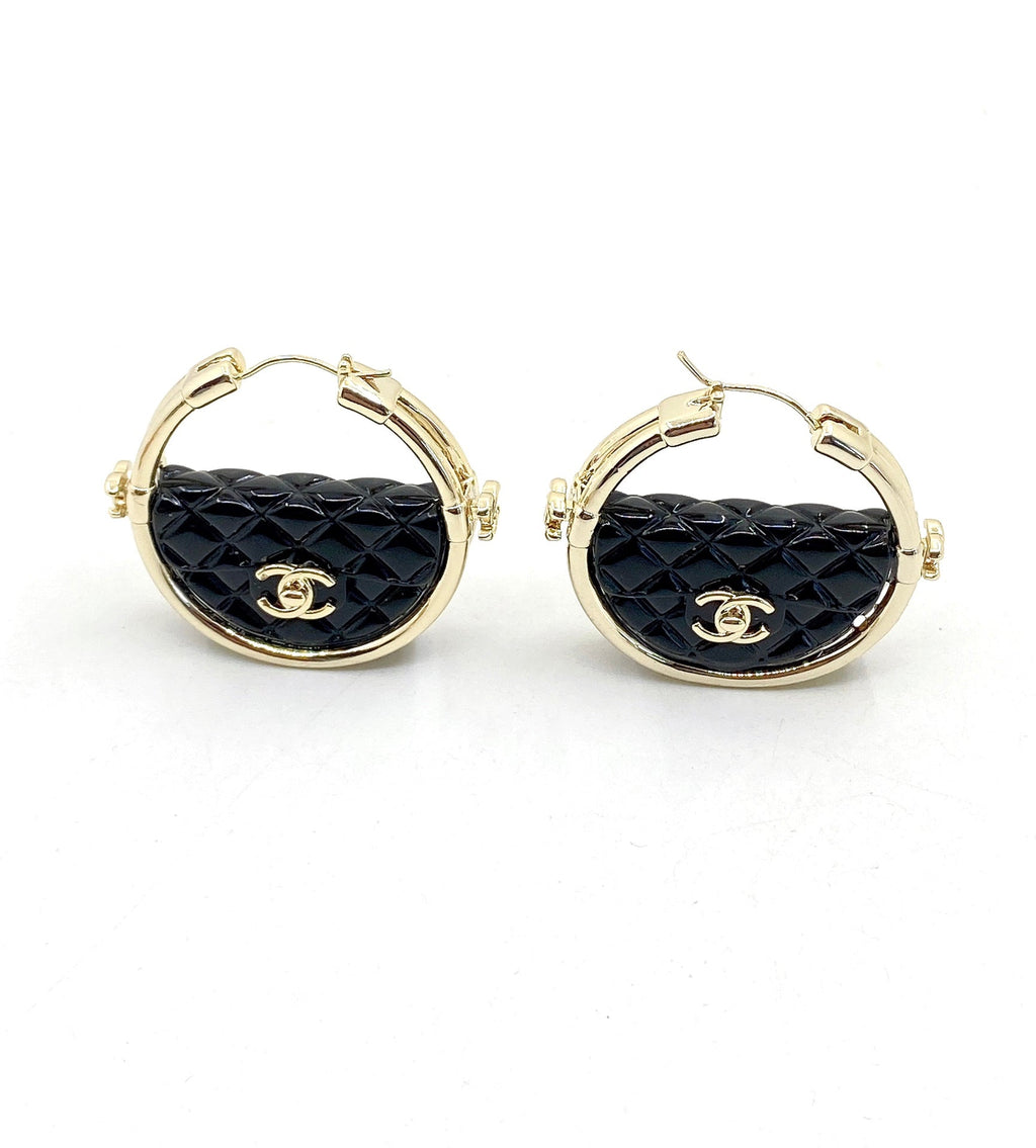 18K  Chanel Black Bag Earrings