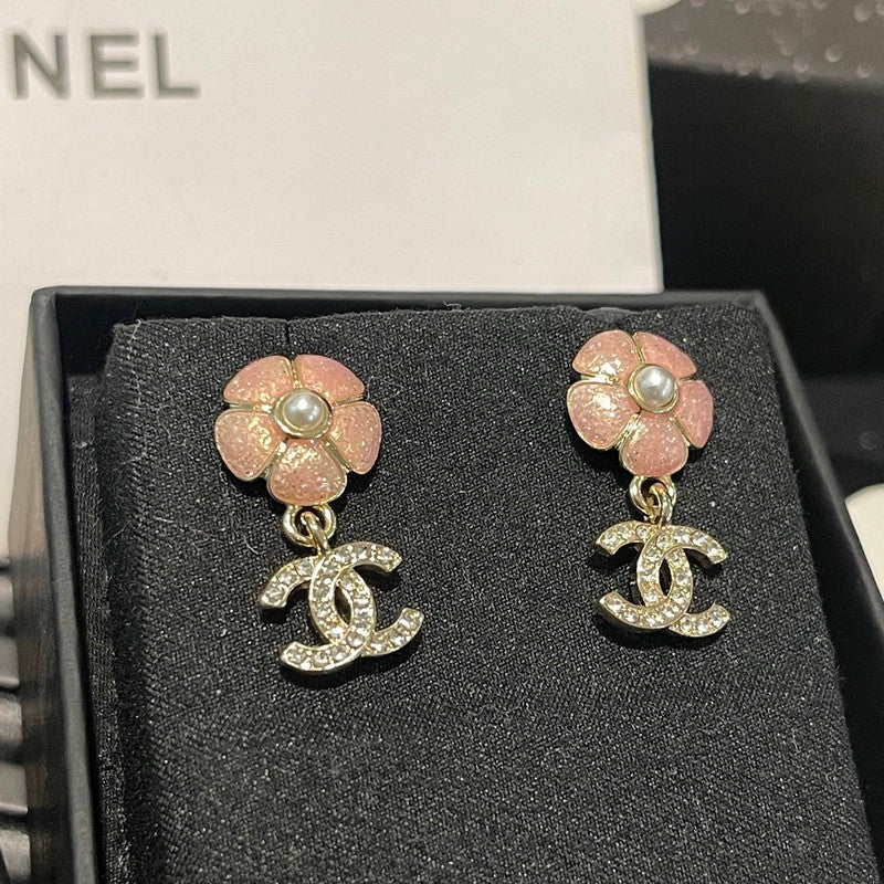 18K  Chanel 26C Pink Camellia Diamond Earrings