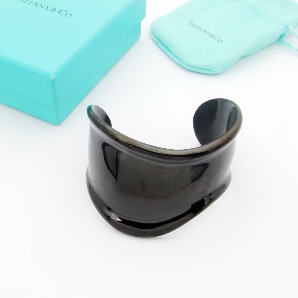 18K Tiffany Elsa Peretti Small Bone Cuff Black Bracelet